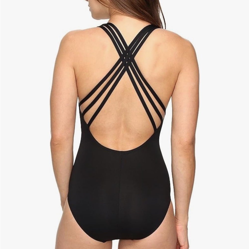 La Blanca NWT Nailed It Multi-Strap Cross-Back Classic Black One Piece Swimsuit - Picture 2 of 10